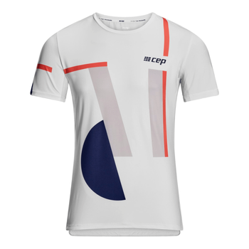 Męska koszulka sportowa z krótkim rękawem geometryczny wzór CEP biała